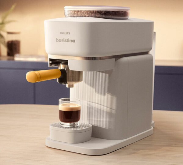 Machine expresso broyeur PHILIPS Baristina BAR300/03 blanche porte-filtre jaune – Image 2